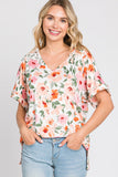 Ivory Floral Print Cuff Sleeve Top