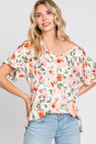 Ivory Floral Print Cuff Sleeve Top