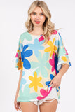 Blue Floral Print Double Layer Sleeve Top