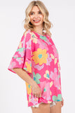 Pink Floral Print Double Layer Sleeve Top