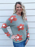 Sage Flower Pattern Knit Sweater