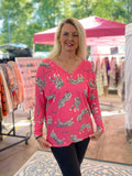 Tiger Print V-Neck Loose Top