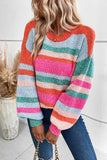 Pink Stripe Puff Sleeve Sweater