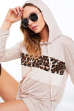 Leopard Color Block Hoodie with Lined Hood