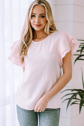 Pink Tiered Ruffle Sleeve Blouse