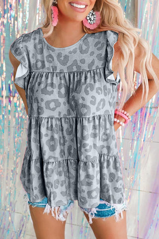 Grey Leopard Tiered Tank Top