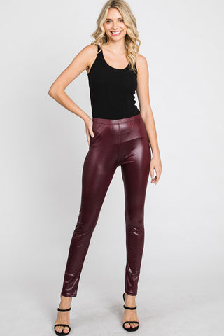 Maroon Faux Leather Leggings