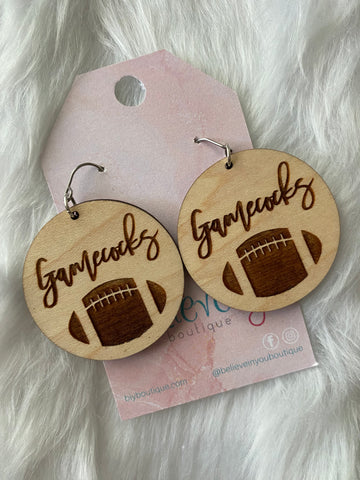 Gamecock Engraved Wood Earrings