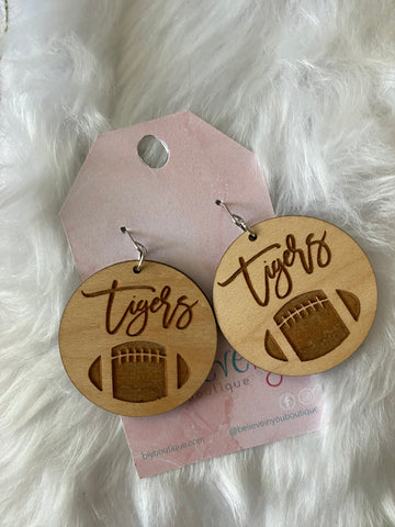 Clemson Tiger Engraved Wood Earrings