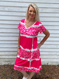 Pink Leopard Print Colorblock Dress