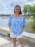 Aqua Floral Print Top