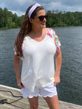 Ivory Floral Flare Sleeve Top