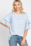 Daisy Print Double Layer Sleeve Top