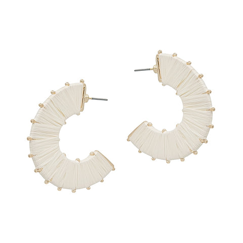 White Raffia Hoop Earring