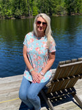 Mint/Coral Floral Poly/Cotton Tshirt