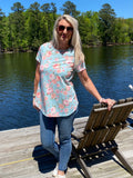 Mint/Coral Floral Poly/Cotton Tshirt