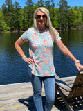 Mint/Coral Floral Poly/Cotton Tshirt
