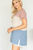 Chenille Knit Color Blocked short Sleeve Top Curvy Collection