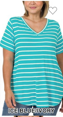 Ice Blue Stripe Short Sleeve Top