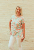 Mint/Coral Floral Poly/Cotton Tshirt